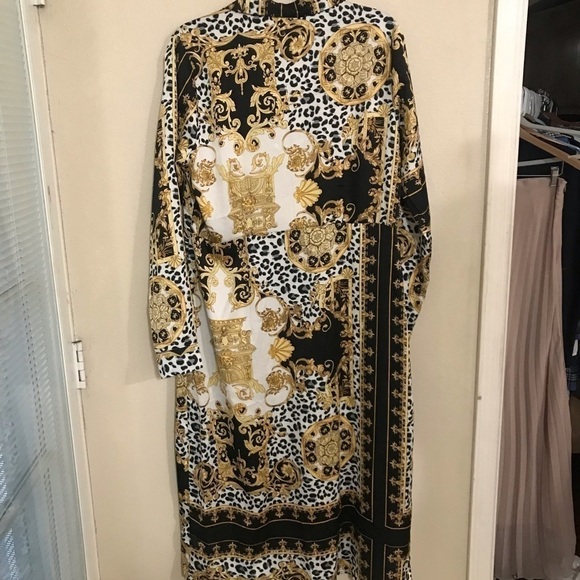 Hazel print midi dress Sleeve A-line pleated front half button lagenlook Sz L - Picture 6 of 6